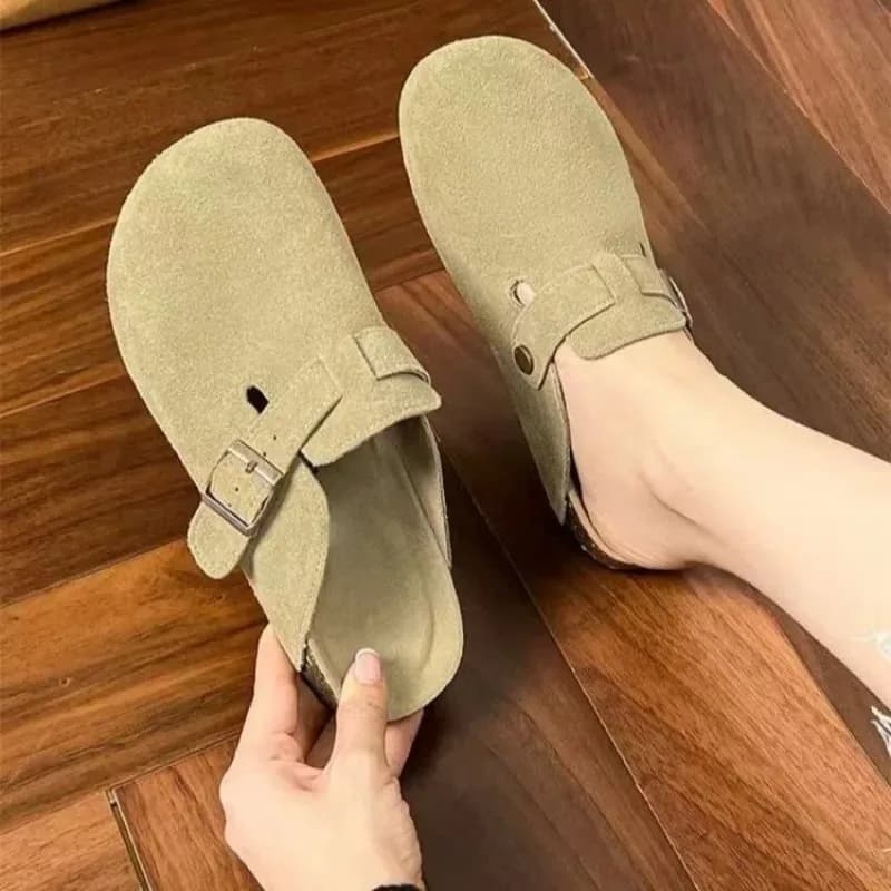 Ciabatte da donna in camoscio alla moda con fibbia regolabile, ciabatte da casa e sandali da spiaggia per esterni con supporto plantare