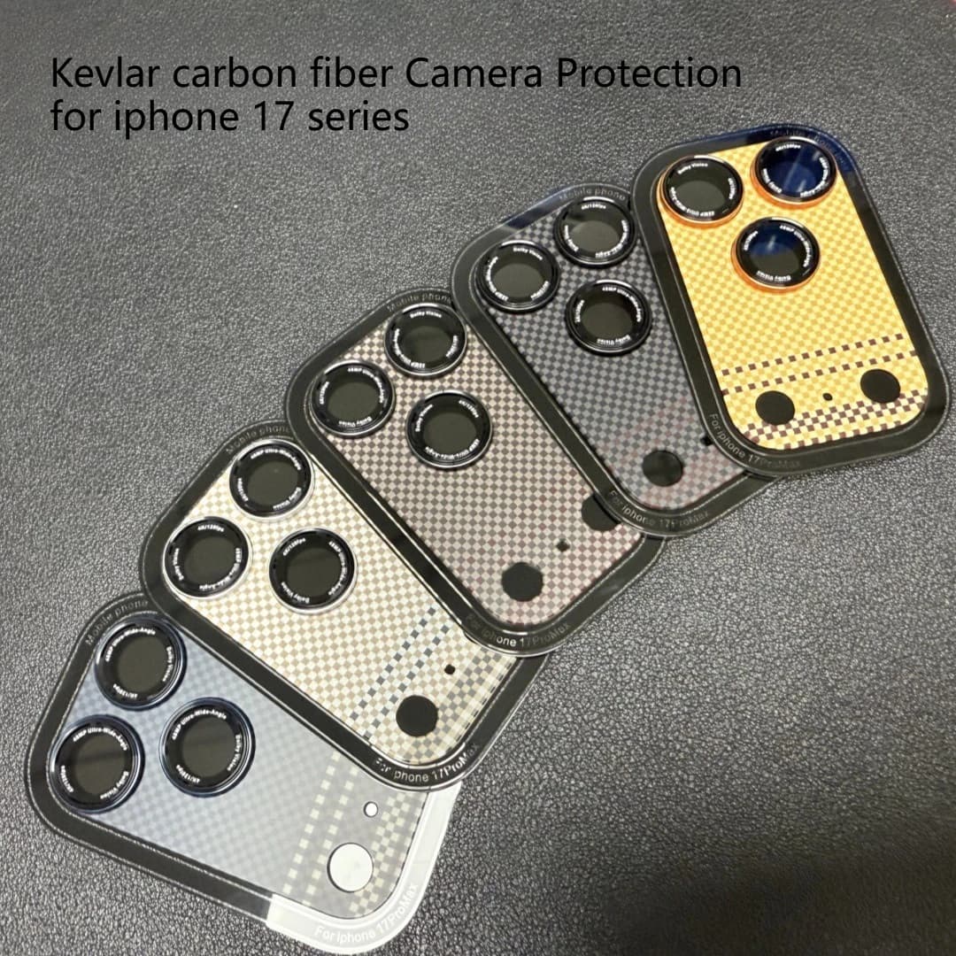 Protezione per fotocamera in fibra di carbonio Kevlar per IPhone 17 Pro Max Anello metallico antigraffio per obiettivo con copertura completa Tappo in pellicola temperata in vetro