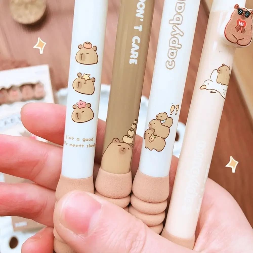Penna Gel Estetica Kawaii a Forma di Capibara, Penna Cancellabile da 0,5mm con Punta ST, Inchiostro Blu, Penna Carina per Bambini