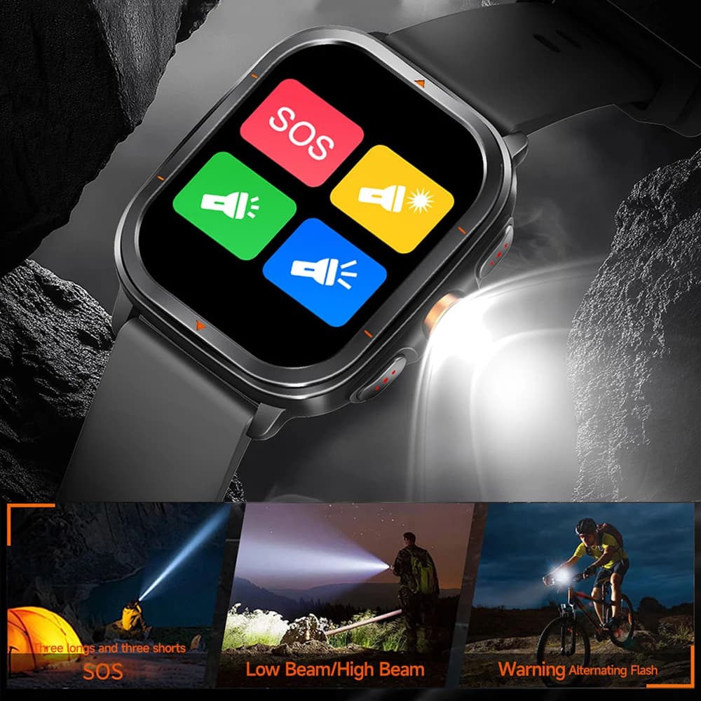 Sporty GPS Smartwatch with LED Flashlight, compass, altimeter, barometer, 1ATM+IP68 waterproof, for Running, Swimming and Fitness, for Men