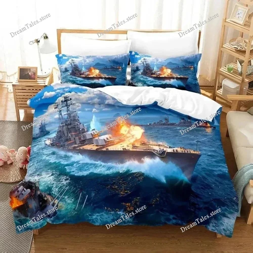 New World of Warships Bedding Set Single Twin Full Queen King Size Bed Set Adult Kid Bedroom Duvet Cover Sets 3D Print Game