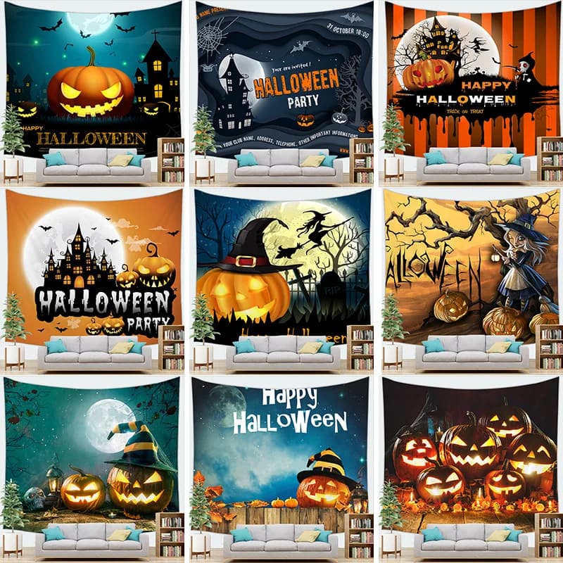 Halloween Pumpkin Head Series digital-printed polyester tapestries living rooms bedrooms macrame wall hanging room decor