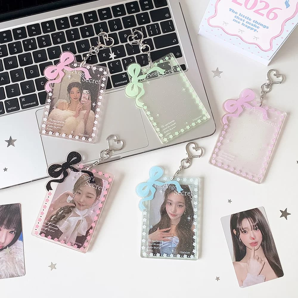 XY ID photo polaroid card protector, heart-shaped keychain pendant, bowknot glitter card holder, idol photo card display pendant