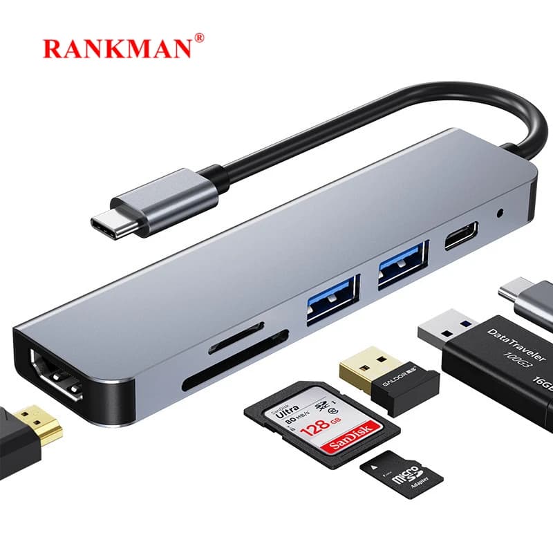 Hub USB C a 4K HDMI, compatibile con SD TF USB 3.0 2.0, dock di ricarica Type C per MacBook, iPad Pro, Samsung S21, Dex, TV, Proiettore, Mouse