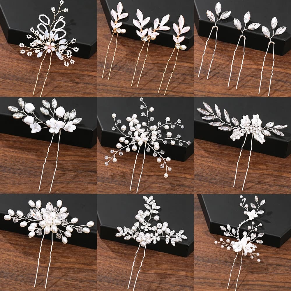 Forcine per capelli Accessori per capelli per donna Accessori da sposa Fermagli per capelli Gioielli Perla Strass Fiore Fermaglio per capelli Spilli Copricapo