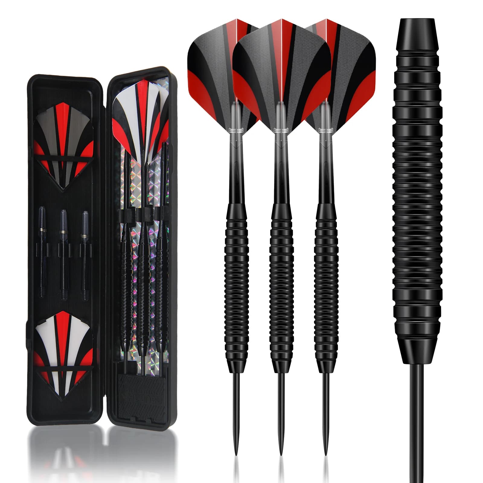 18g Professional Soft Dart Set, 3-Piece Set, Black and Red Competition Darts, 2Ba Universal Interface, Non-Slip Grip with Precise Weight Distribution, Includes Spare Dart Shafts, Dart Wings, Soft Dart Heads, and Storage Box, Suitable for Electronic Dart Board Training and Competition, Home Entertainment, and Bar Games
