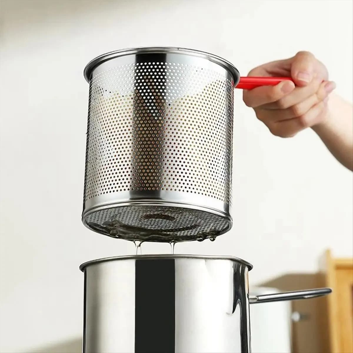 (ABUB) Padella in Acciaio Inox con Filtro, Padella Multifunzionale Rialzata per Casa e Ristorante