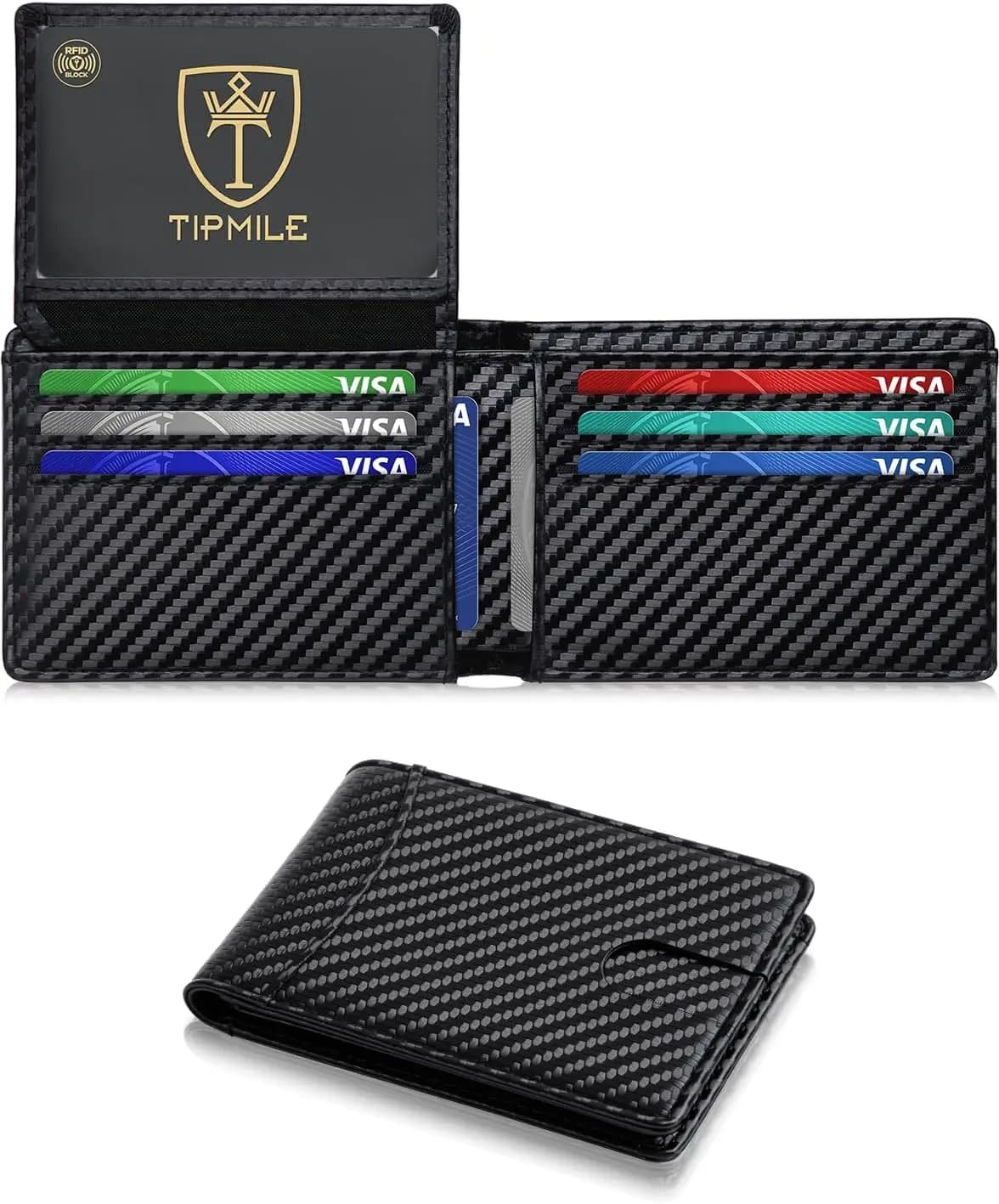 Portafoglio Bifold Sottile con Blocco RFID per Uomo, Porta Carte Minimalista in Fibra di Carbonio per Tasca Frontale, 12 Carte e Contanti