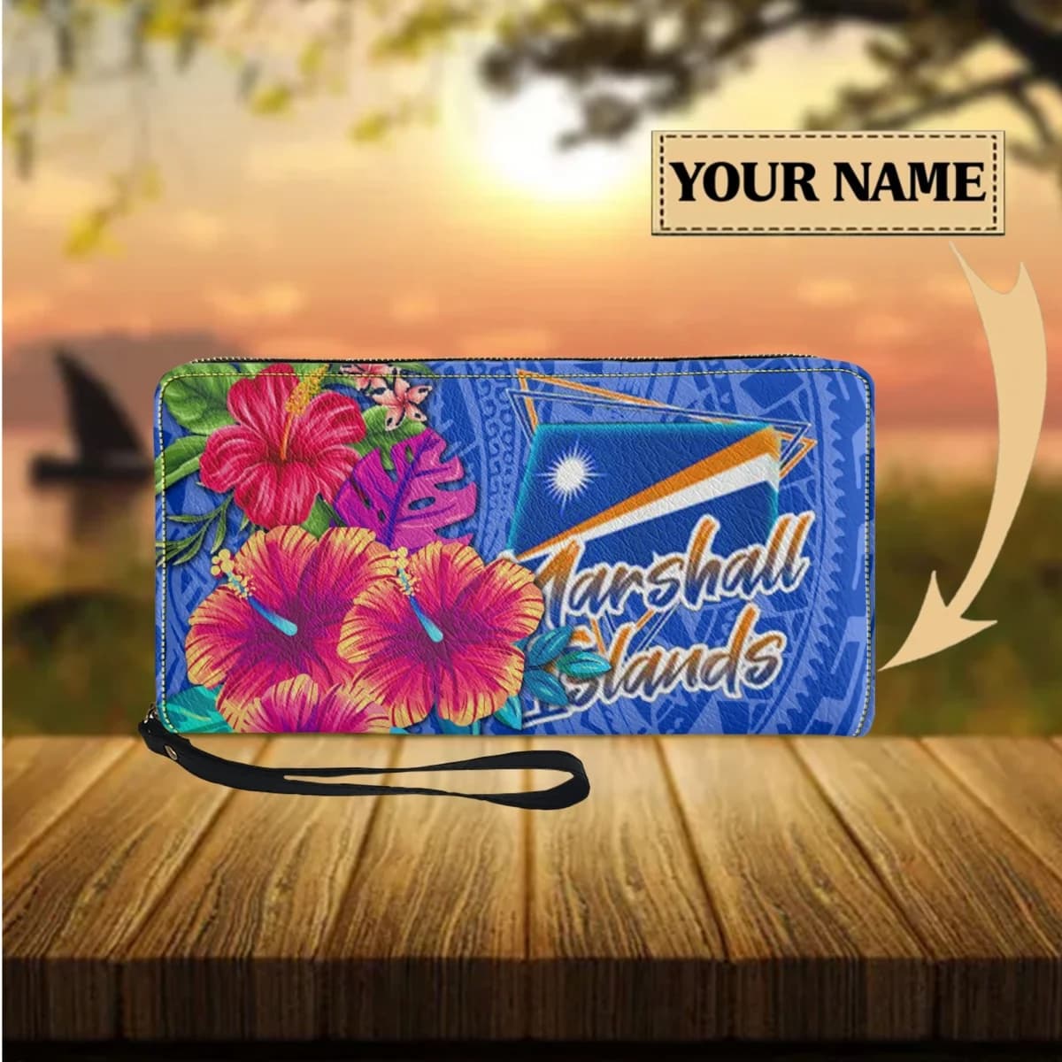 Polynesian Hibiscus women's wallet, long wallet, design of Marshall Islands, portable casual card holder for woman, multifunction
