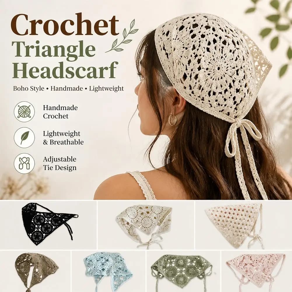 Fashion Knitted Headscarf Women French Pastoral Style Triangle Headband Handmade Crochet Headband Towel Retro Flower Headscarf