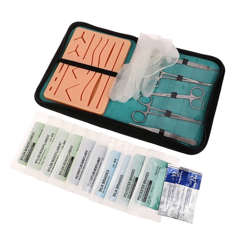 Kit di pratica per sutura cutanea, set per sutura chirurgica, cuciture, filo chirurgico, aghi, forbici, materiale per sutura, kit chirurgico