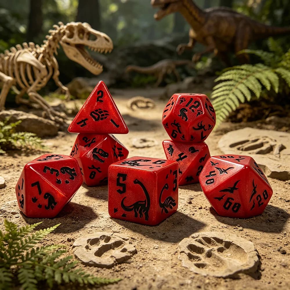 Unique Red Dinosaur Pattern Dice Set, Polyhedral Acrylic DND Dice for Dungeons & Dragons TTRPG RPG Party & Tabletop Games
