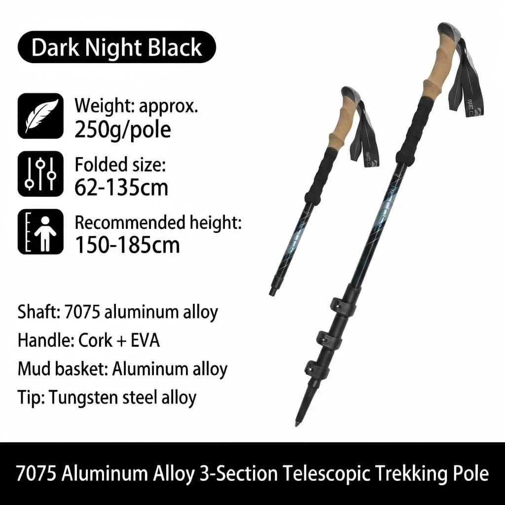 Foldable Trekking Sticks Aluminum 7075, Adjustable with Fast Closure for Hiking, Camping and Mountain Trips