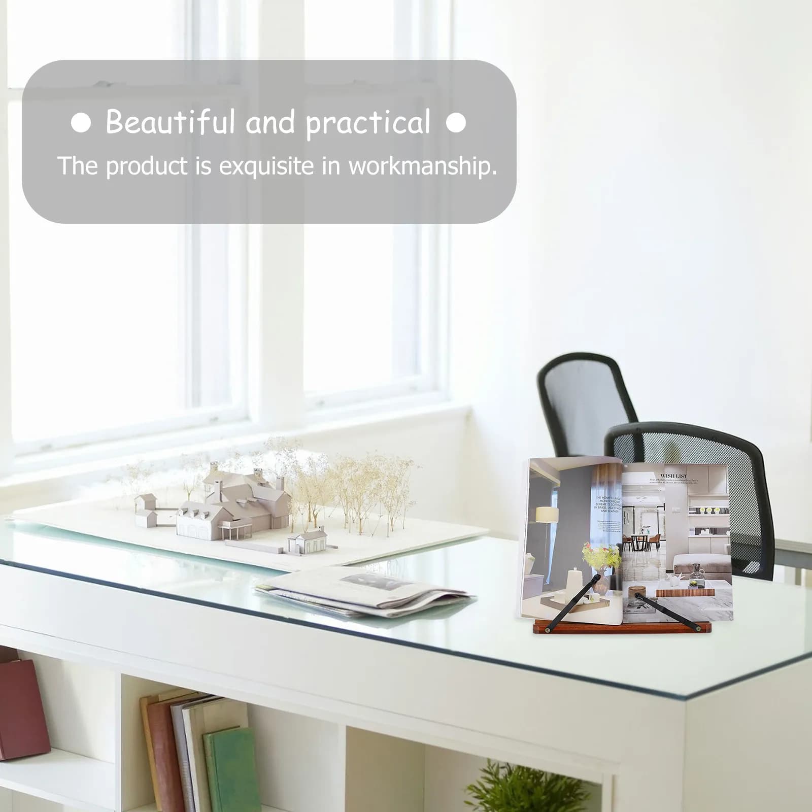 1Pcs Compact Bamboo Book Stand Desktop Reading Rack Laptop Stand Book Holder for Study Reading Learning Home Office Use