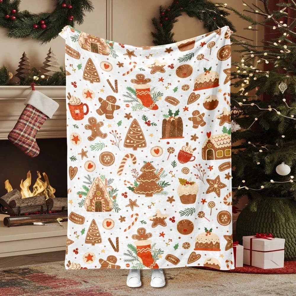JIT Gingerbread Christmas Polyester Pillow Cover Festive Dessert Pattern Pillow Case for Home Sofa Holiday Decor Stylish Durable