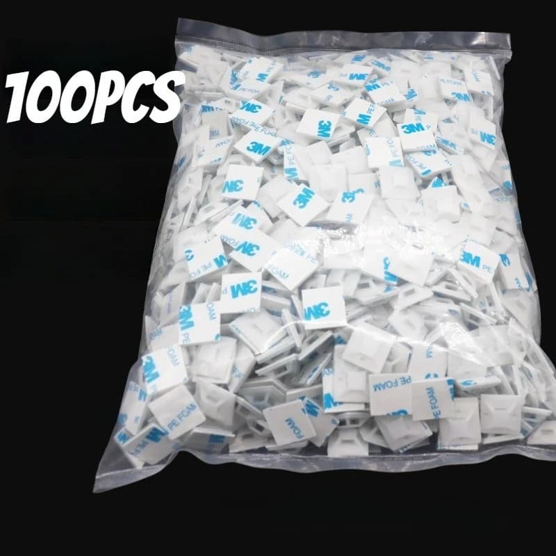 100Pcs Self Adhesive Cable Zip Tie Mounts - Strong Wire Clips & Cord Organizer Holders for Cable Management, for Car, Office