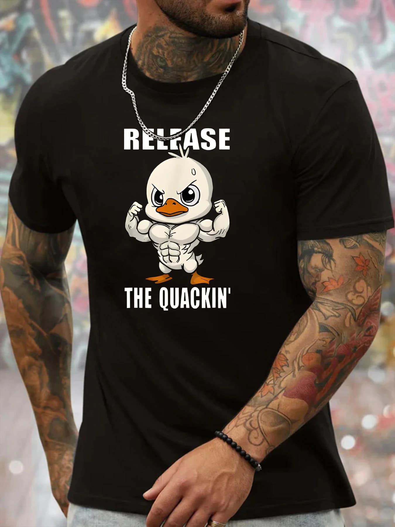Maglietta da uomo girocollo in poliestere con rilascio The Quackin Duck Bodybuilder Stampa Top casual in maglia a maniche corte per l'uso quotidiano