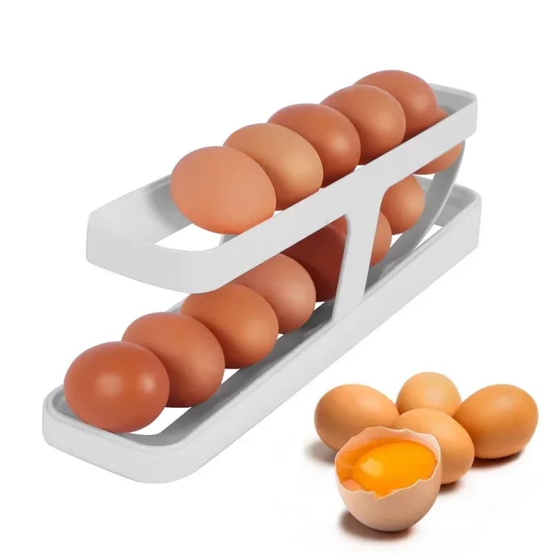 Automatic Egg Holder with Rolling Storage Box for Fridge Egg Container Kitchen Fridge Egg Dispenser Organizer for Fridge Dropship