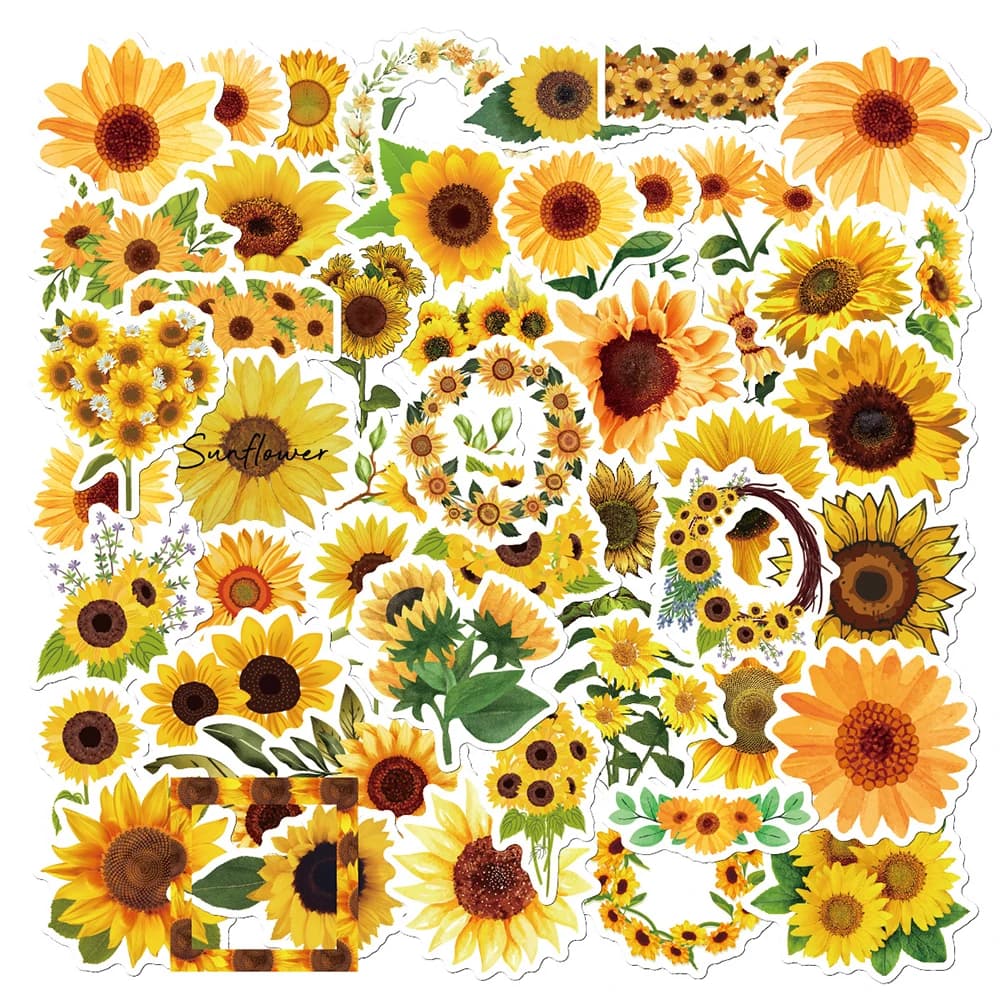 10/30/50 Pezzi Adesivi Kawaii a Forma di Girasole, Decorazioni Graffiti Carine, Adesivi Impermeabili per Bottiglie d'Acqua, Quaderni e Telefoni