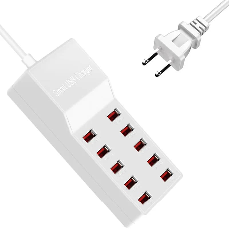 Stazione di Ricarica USB a 10 Porte, Hub USB da 50W, Adattatore per Ricarica iPhone Samsung Xiaomi, Presa di Estensione per Telefoni