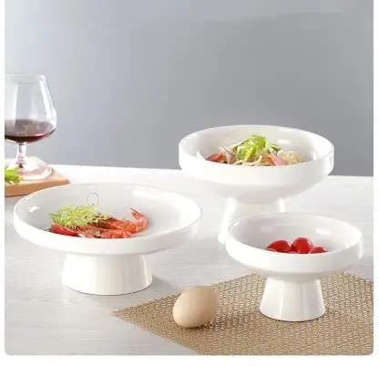 Piatto in Ceramica Bianca con Piede Alto, Vassoio per Rinfreschi, Piatto per Frutta Secca, Ciotola per Snack, Cena, Dessert e Insalata