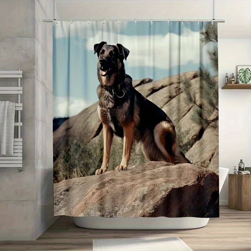 Tenda da doccia grande per cani su roccia da 1 pezzo, fibra di poliestere resistente da 70,8x70,8 pollici, facile da pulire, con ganci, lavabile in lavatrice, tessuto