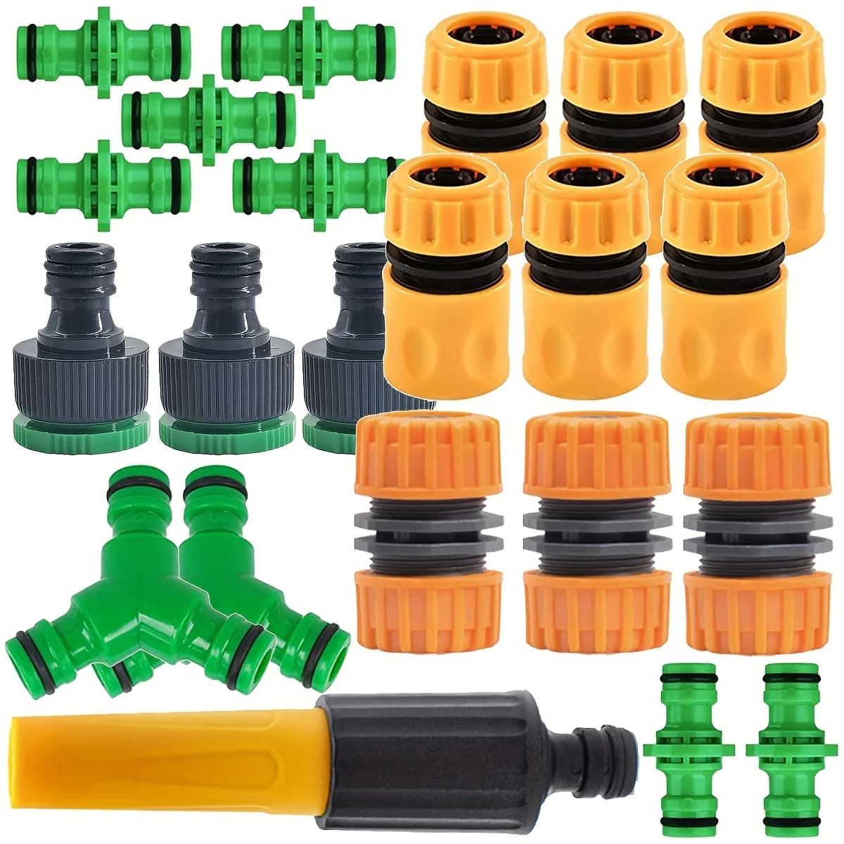 Set of 15 1/2 inch quick connectors with water gun nozzle, garden irrigation accessories, suitable for use in garden and gardening.