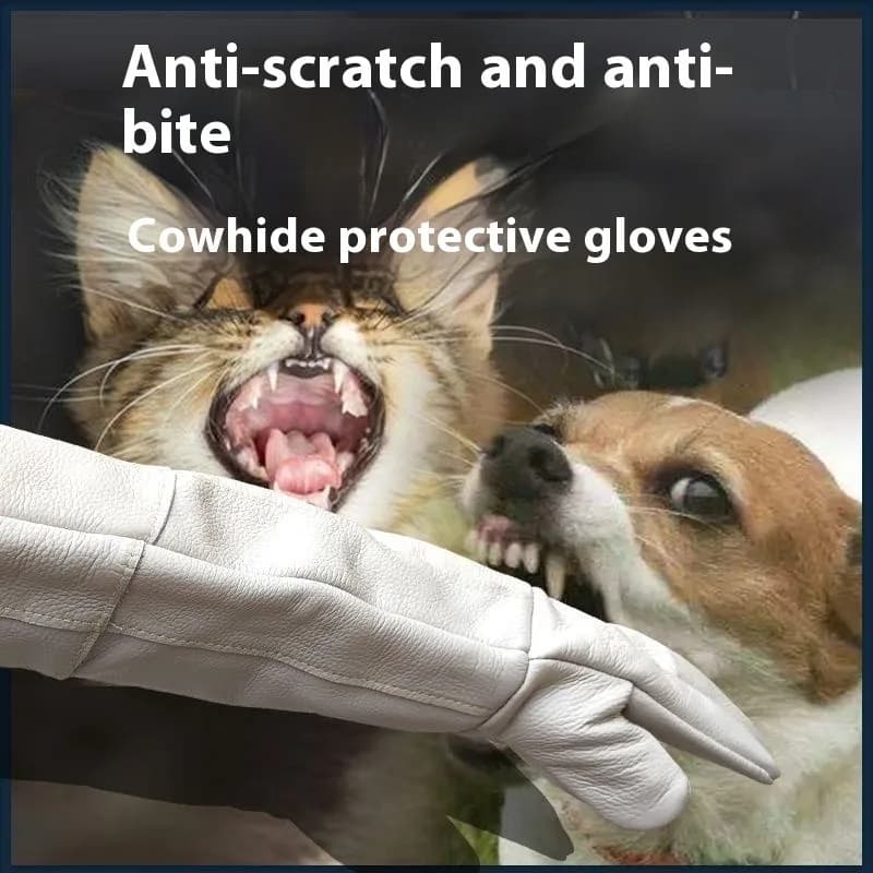 Guanti anti-morso per animali domestici per addestramento di cani e gatti, toelettatura, protezione da bagno resistente ai graffi, in pelle spessa extra lunga