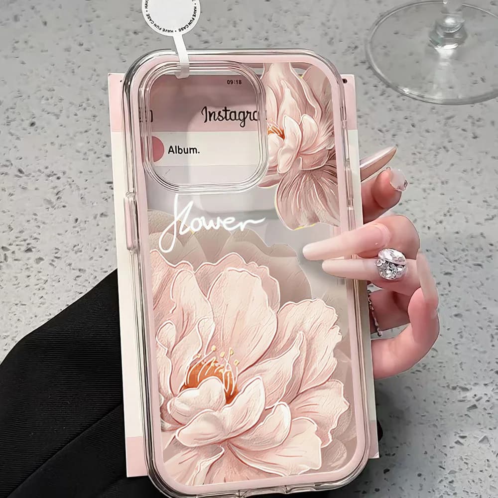 Elegant Flowers Clear Phone Case For iPhone 17 13 16 15 11 12 14 Pro Max 17 Air XR X Case Silicone 2 IN 1 Shockproof Soft Cover