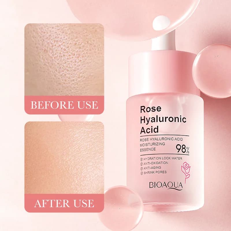 BIOAQUA Essenza viso all'acido ialuronico rosa idratante sbiancante e migliorante della pelle secca 30 ml