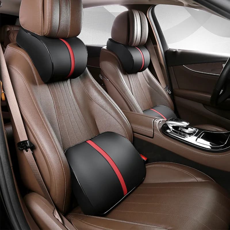 Set di cuscini per poggiatesta per Auto regolabili in pelle protezione per il collo automatica cuscini per il riposo supporto per la vita del sedile cuscino lombare Memory Cotton
