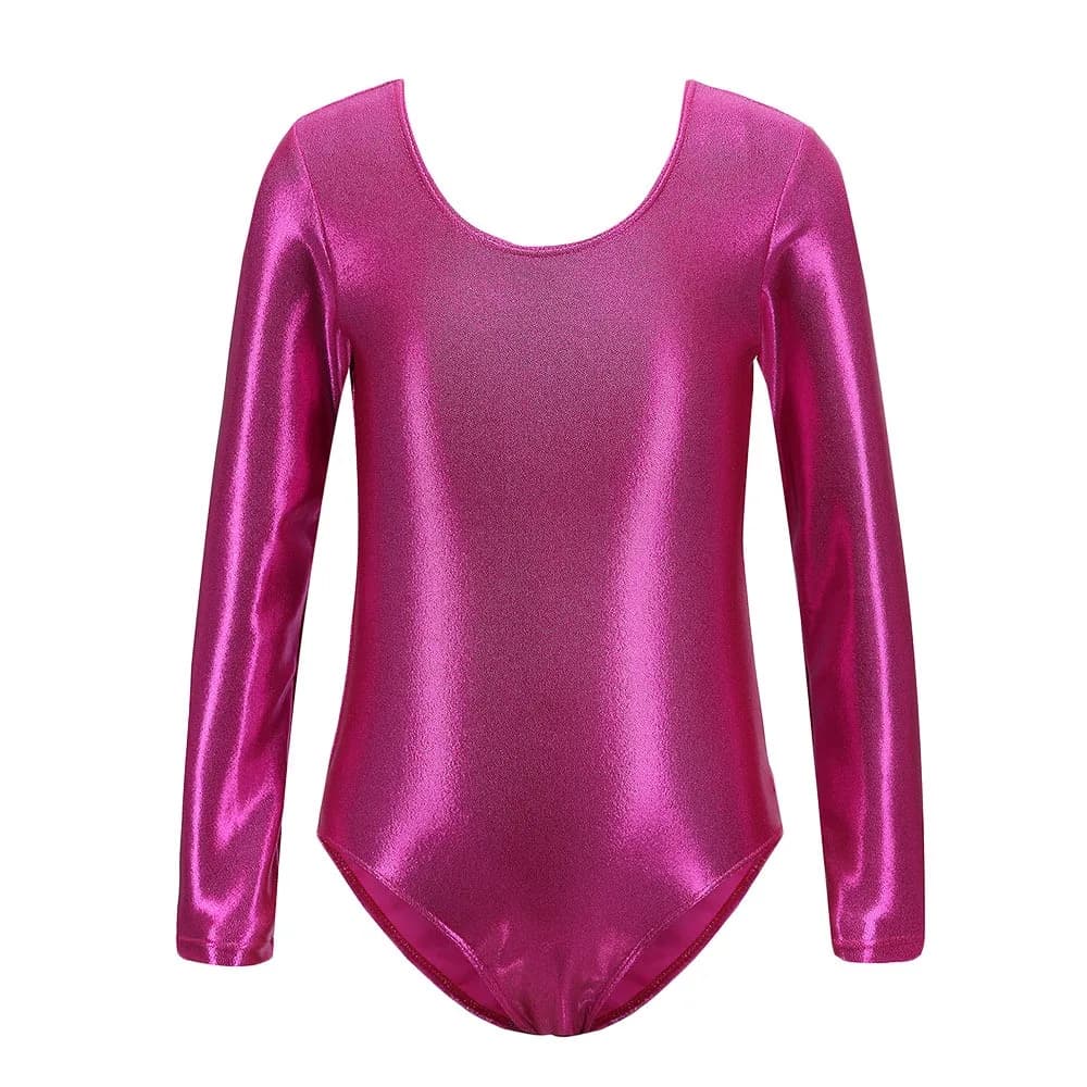 Long Sleeve Girls Gymnastics Leotards Shiny Metallic Elastic Dance Leotards Body Shaping Dancewear Ballet Dance Outfit