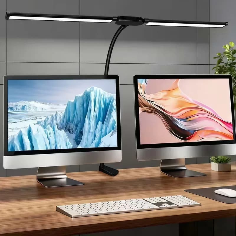 Lampada da scrivania a LED USB a 2 teste Lampada da ufficio regolabile per protezione degli occhi 3 colori 10 livelli Luminosità flessibile regolabile Design a collo d'oca