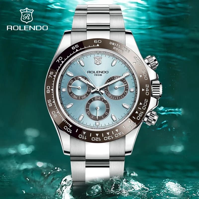 ROLENDO Orologio subacqueo automatico di lusso per uomo 40,5 mm Cristallo minerale Data luminosa 30ATM Orologio da polso meccanico da uomo di fascia alta regalo