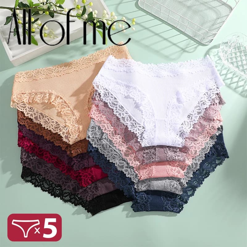 5 Pz/set Sexy Lace Cotton Mutandine for Women Slips Without Solution of Continuity of Pizzo Flroal Low Life Female Lingerie Breathable Linen Intima Morbida S-XL