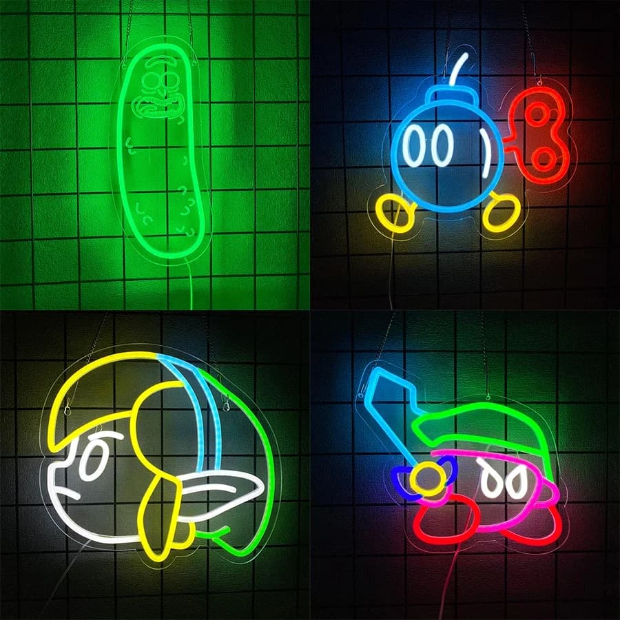 Accessori per la decorazione della casa Decorazione della stanza Camera da letto Deco Anime Insegna al neon sul muro Luci a LED Rick Bomb Cave Man Stuff Party