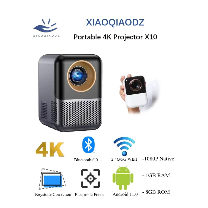 XIAOQIAODZ Proiettore portatile 4K Smart Home Theater Mini LED 1080P Nativo 8K Android Videogioco Telefono Cinema Wifi Bluetooth