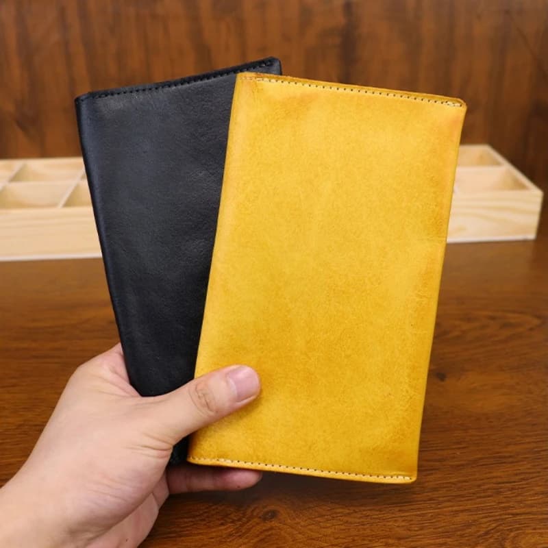 Porta telefono Porta documenti Borsa organizer in pelle conciata al vegetale Porta passaporto da lavoro invecchiato Portafoglio lungo da uomo in vera pelle