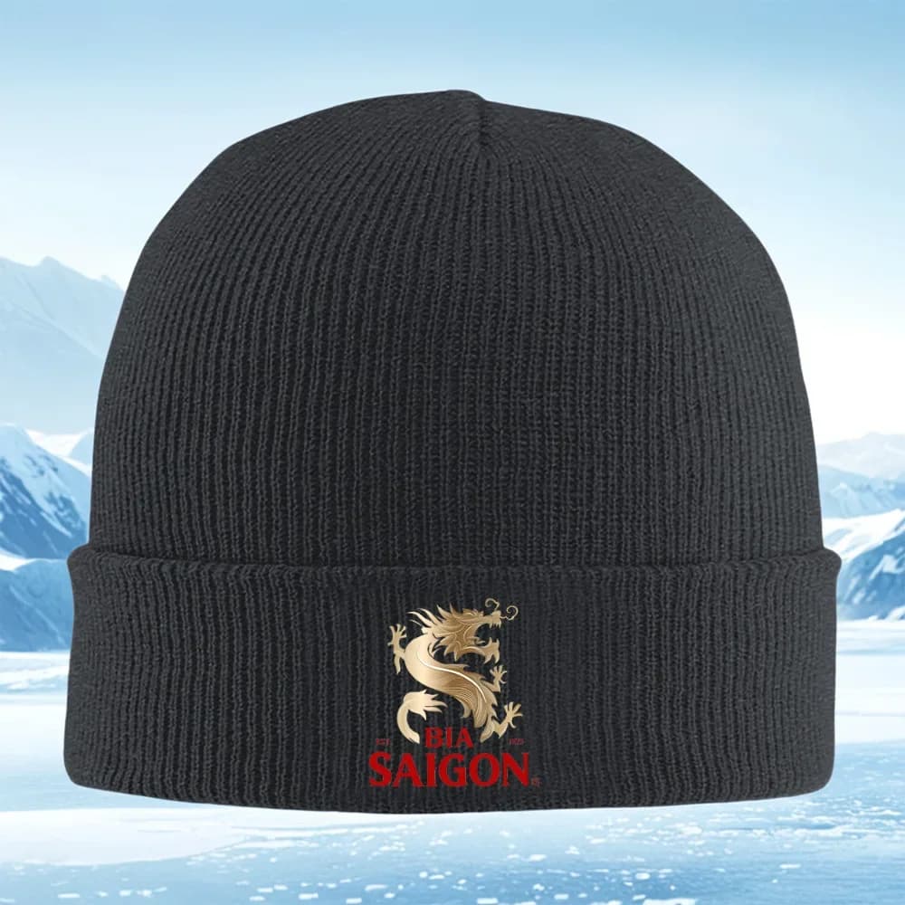 2026 Golden dragon over red text Men Women Unisex Knitted Hat Beanie Pullover Cap Winter Thermal Warm Christmas Outdoor Cycling