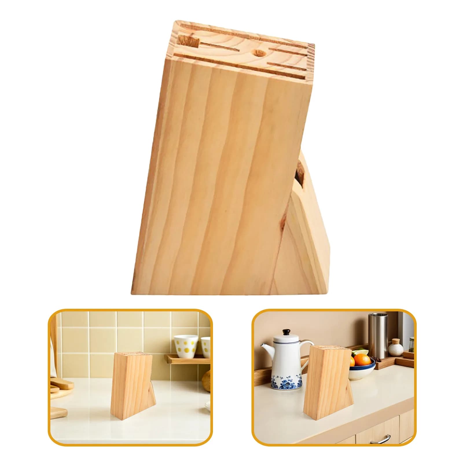 Robust Tool Box in Natural Wood for Kitchen, Knife Organizer and Worktop Scissors, Multifunctional Support