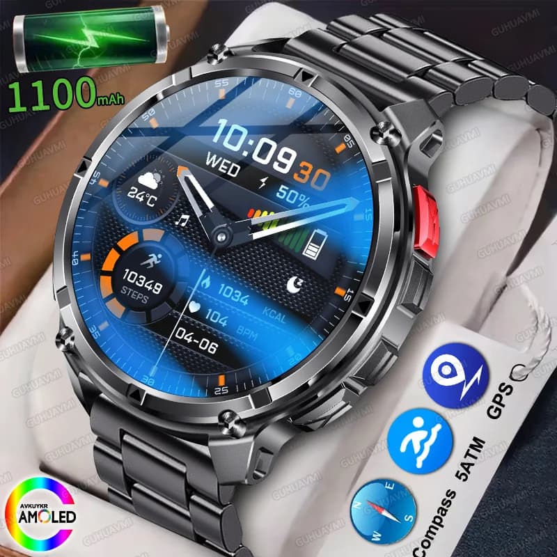 2026 Nuovo 1100mAh Batteria Militare Outdoor Edition SmartWatch AMOLED 5ATM Impermeabile Bluetooth Chiamata Orologio Bussola Orologi Sportivi