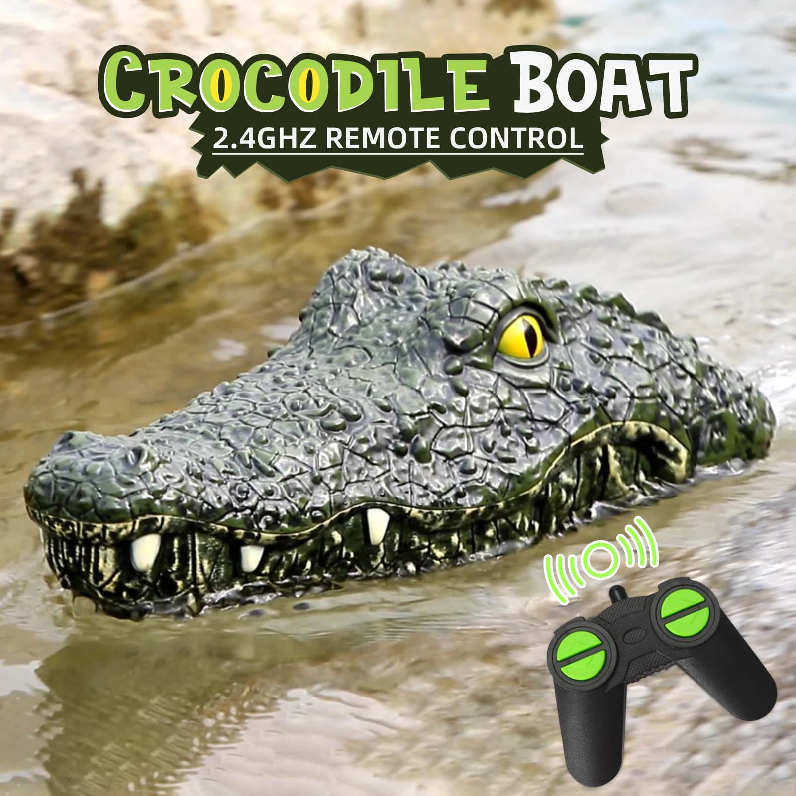 Barca RC Telecomando Coccodrillo Simulazione Motoscafo Animale Regalo per bambini 2.4G Nave radiocomandata Giochi all'aperto Giocattolo per bambini