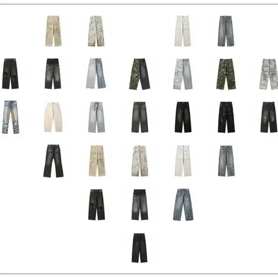 Original Paris Style Dyed Loose Wide Work Pants INS Famous Splicing Jeans Casual Youthful Wear Resistant Straight Cut Trousers