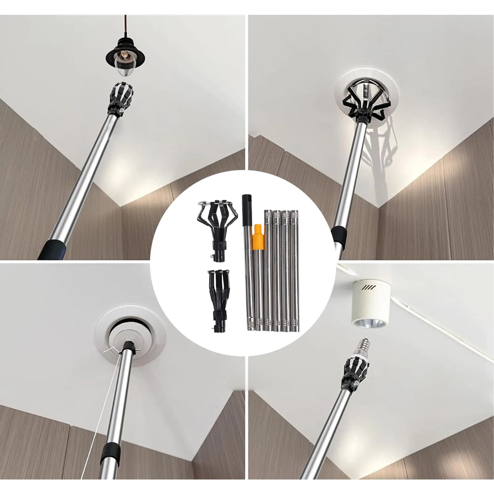 Cambio Lampadine per Soffitti Alti, Asta Telescopica Portatile con Impugnatura Antiscivolo in Schiuma per Manutenzione Esterna