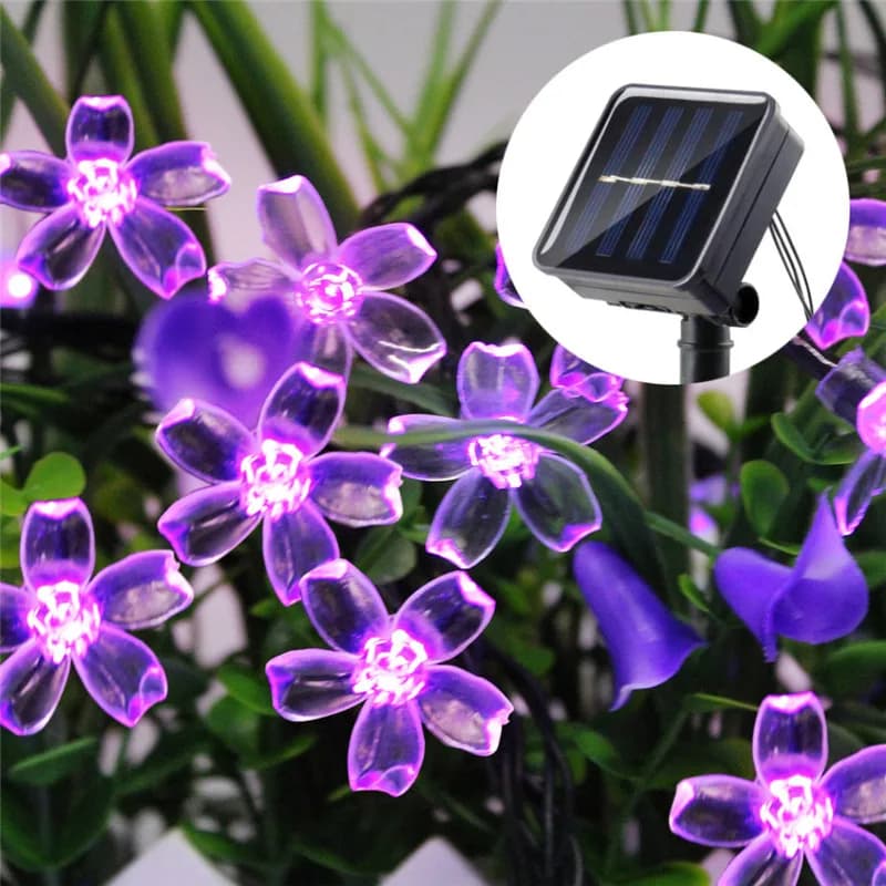 Catena Luminosa LED Solare a Forma di Fiori di Ciliegio, Luci Fatate per Matrimoni, Patio, Festività, Ramadan, Decorazione per Interni ed Esterni