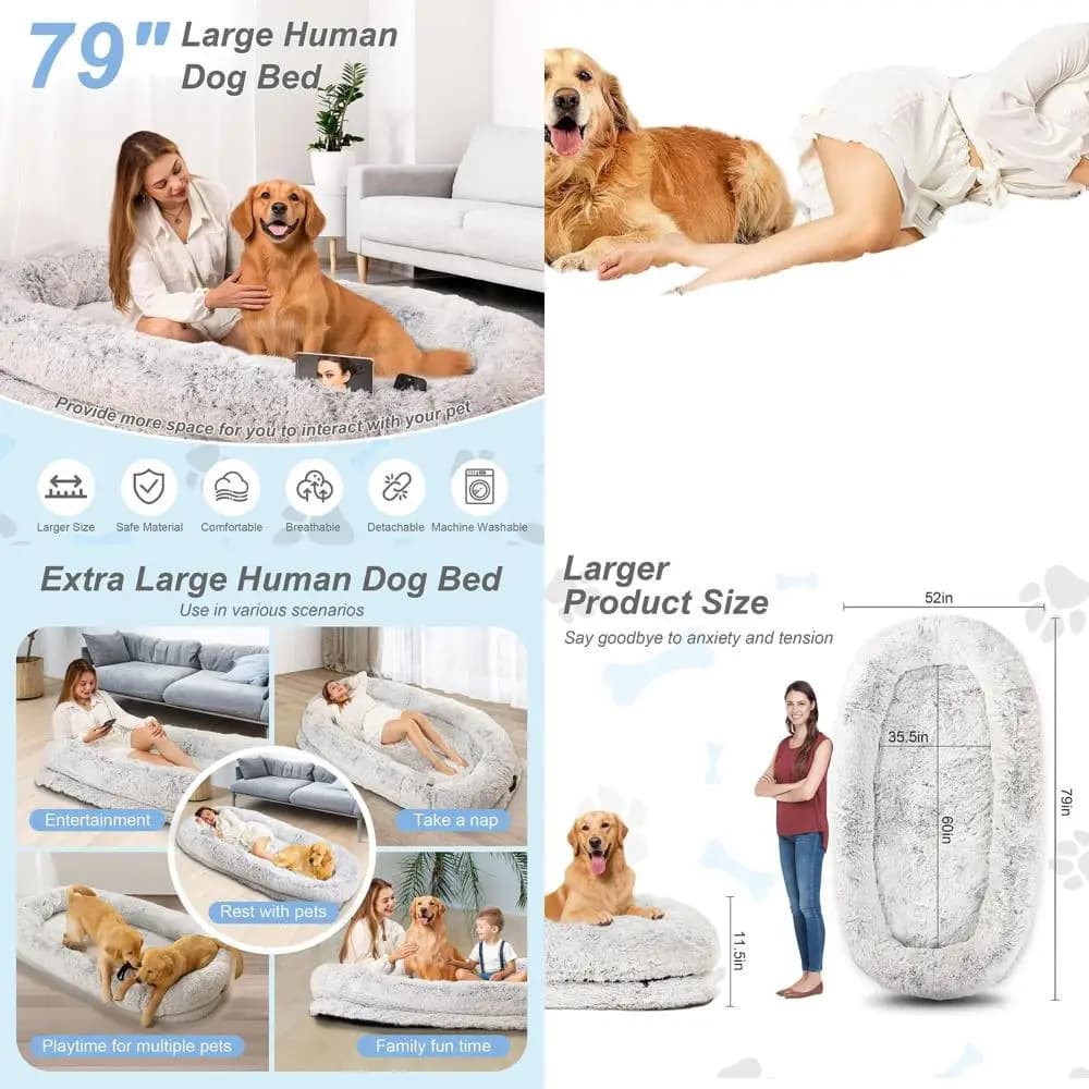 Large orthopedic dog bed XL 79x44x12.5 - Shared synthetic fur animal bed, washable coating, light grey