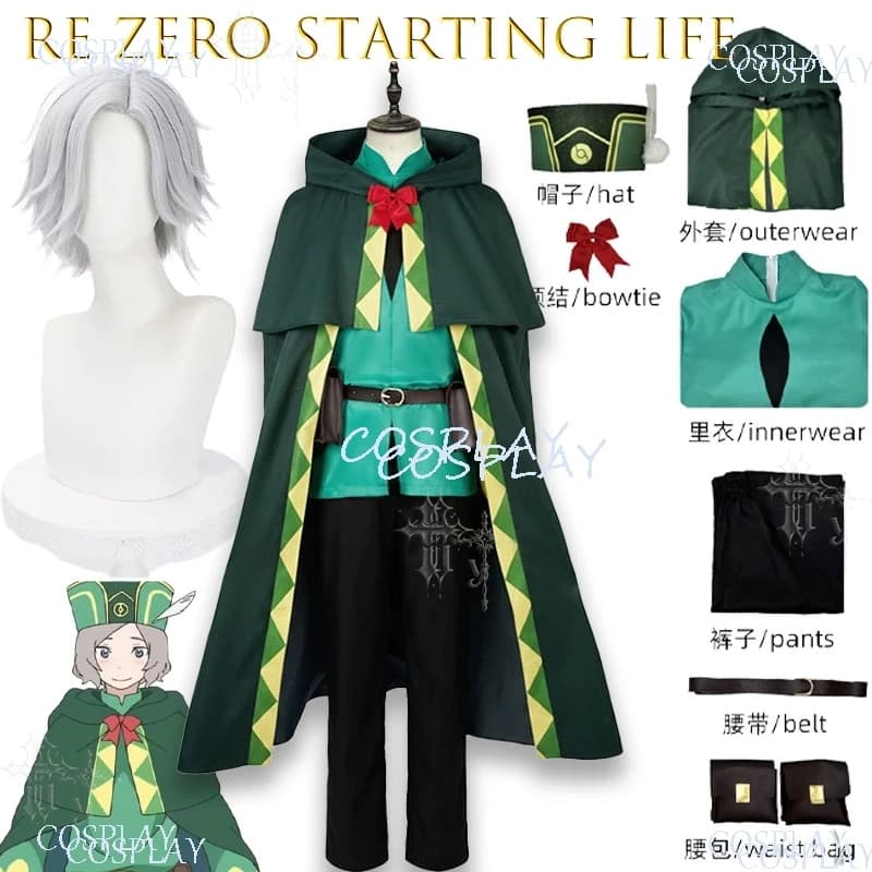 Re Zero Otto Suwen Cos Cloak Starting Life in Another World Anime Cosplay Costume Male Character Outfit For Photoshoot Role Play