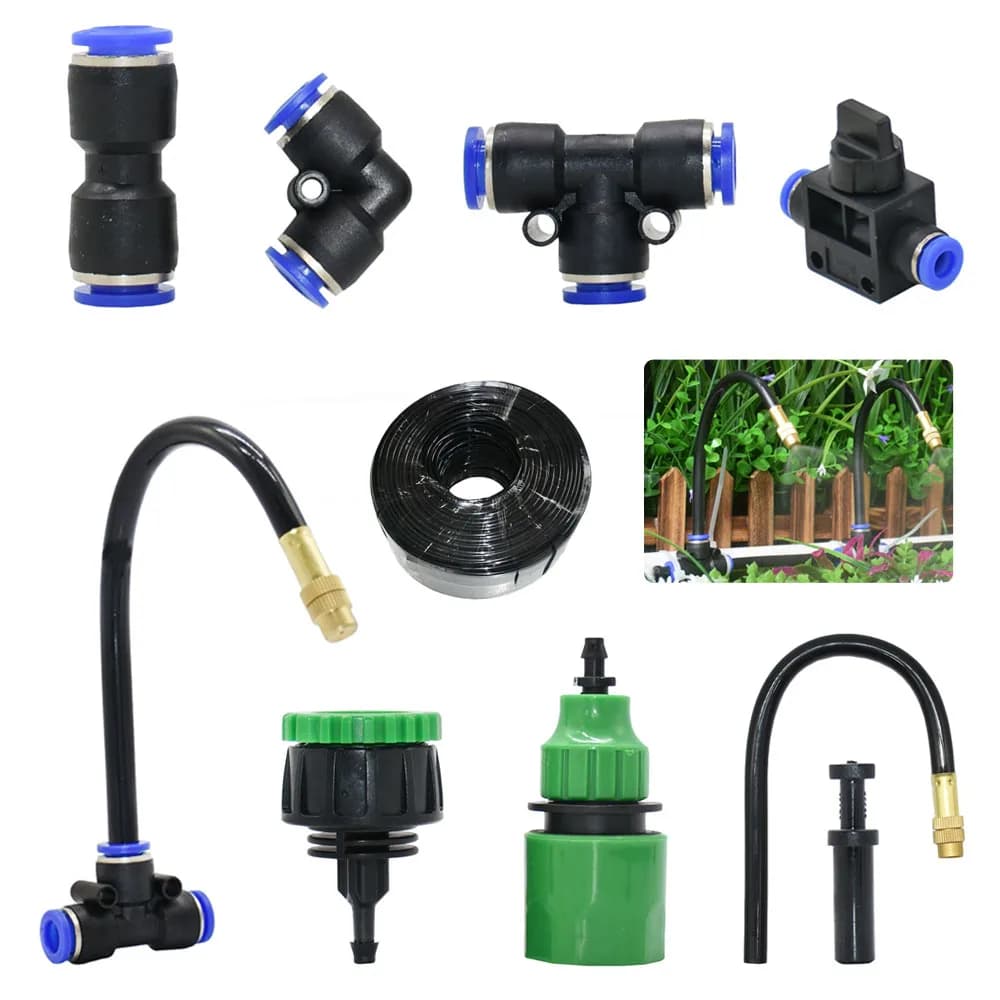 Sistema di raffreddamento per nebulizzazione esterna ugello per nebulizzazione in ottone Tee per tubo da 8mm con connettore per dado di bloccaggio irrigatore regolabile per irrigazione da giardino