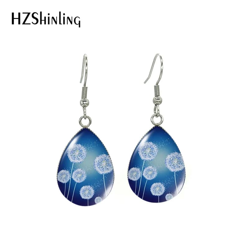 New Fashion Tarassaco Painting Semi Flowers With Butterfly Lacrime Drop I Love Fishing Earrings Handcrafted Dangle Jewelry