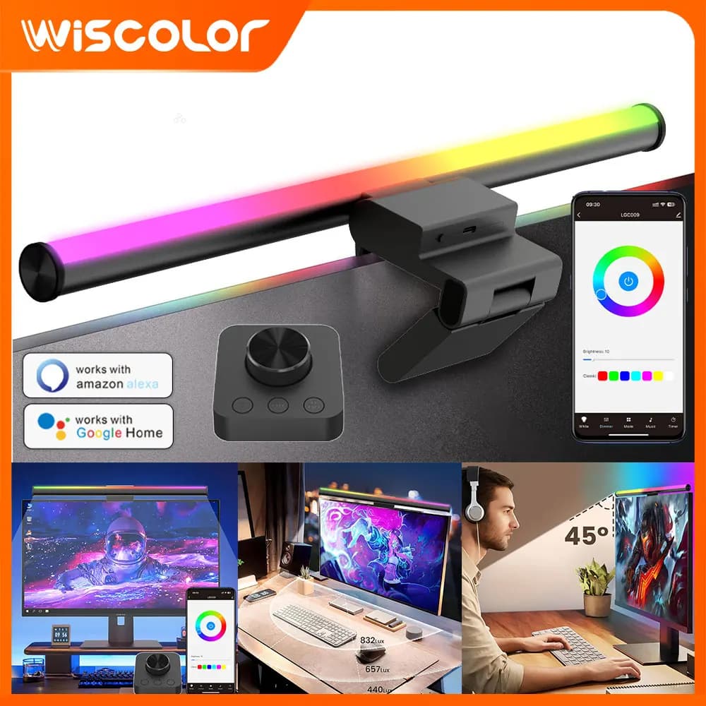 Lampada a Sospensione per Monitor, Barra Luminosa LED per Gaming, Illuminazione RGB Dimmerabile, Decorazione per Stanza, Accessori per Scrivania